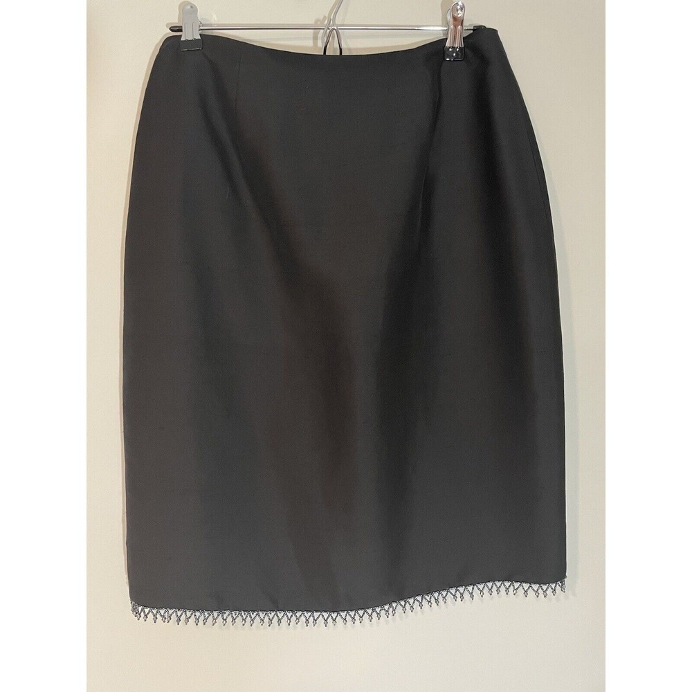 Silk Pencil Skirt Beaded Trim Detail Size‎ 10 Women's Back Slit Goth 90s SLB